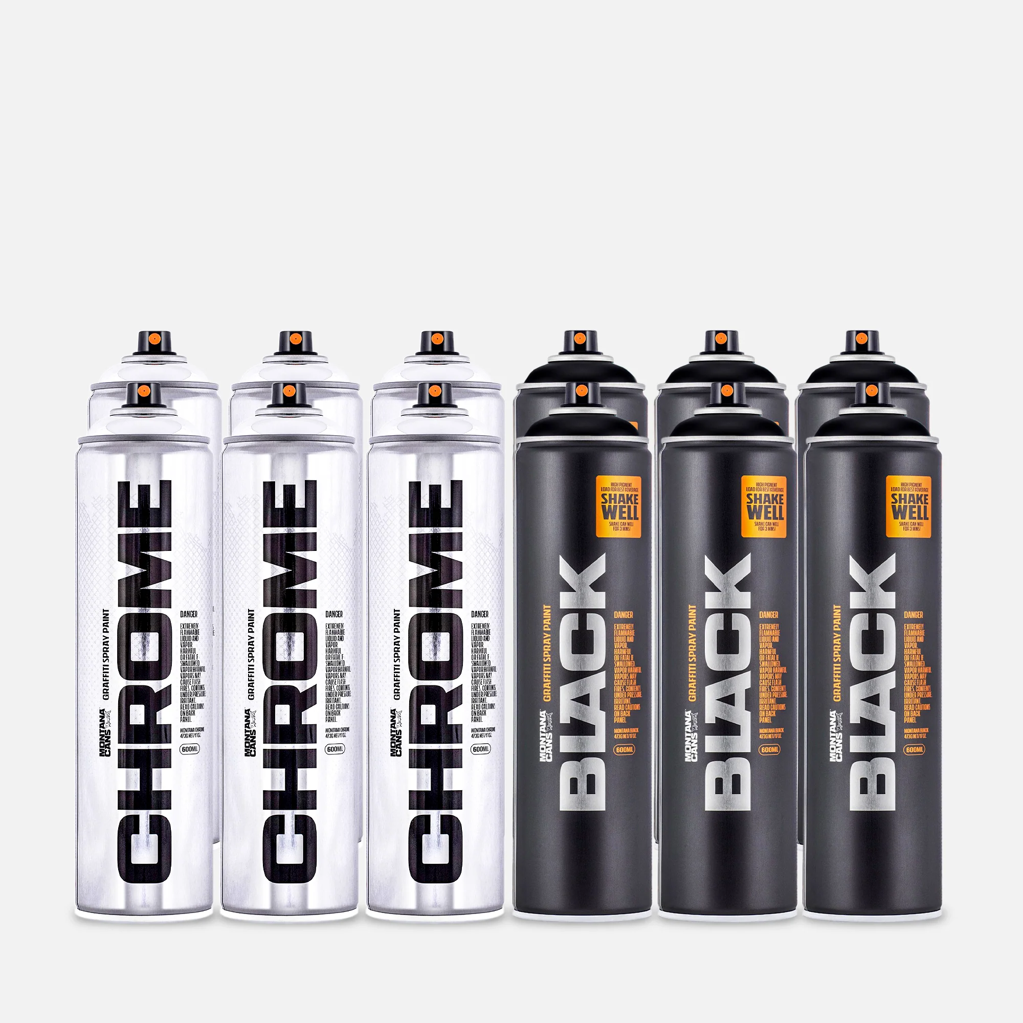 Montana 600ml Black Extended & 600ml Chrome 12 Can Pack