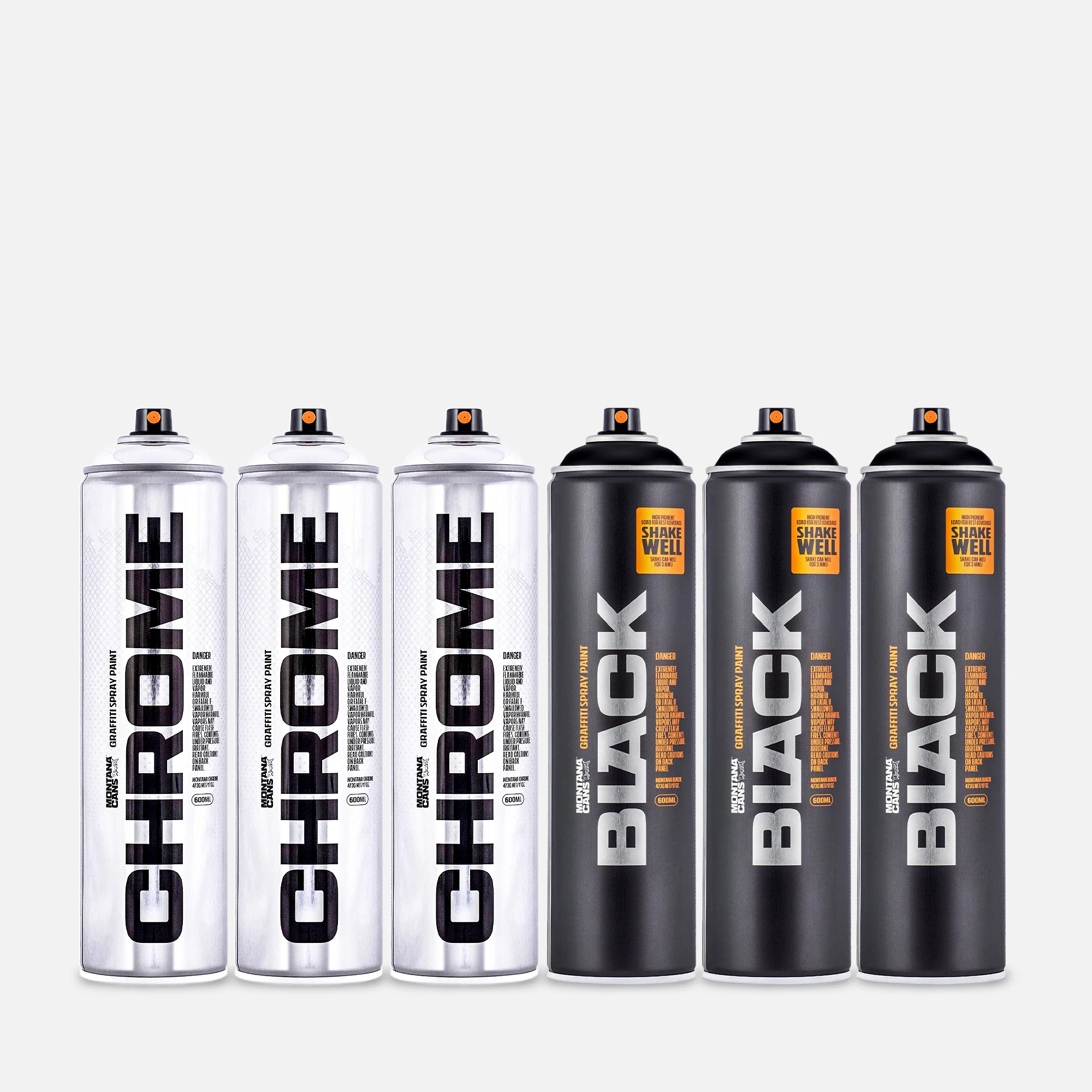 Montana 600ml Black Extended & 600ml Chrome 6 Can Pack